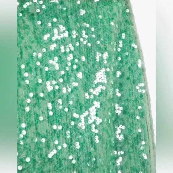 ZARA Sea Green Sequin Lace Pencil Skirt - Picture 15 of 16